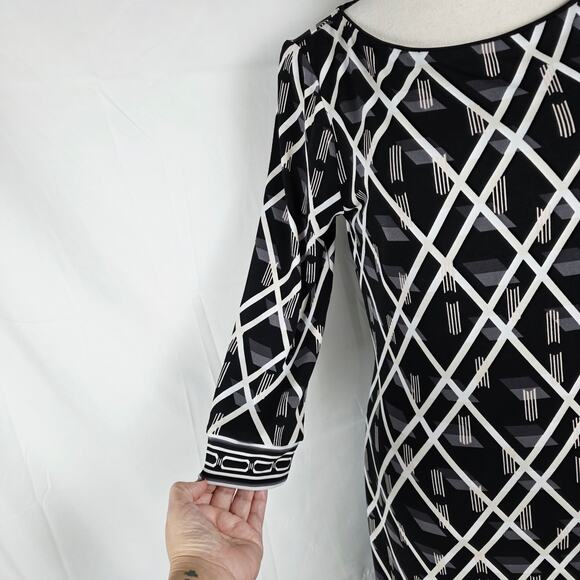 White House Black Market Dress Women S Black White Geometric Print Retro Casual - Picture 4 of 12